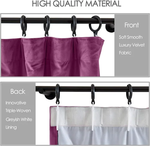Vista 24 de cololeaf Panel de cortinas opacas de terciopelo con forro para cine en casa, cortina de ganchos planos para barra transversal o pista, 100 pulgadas
