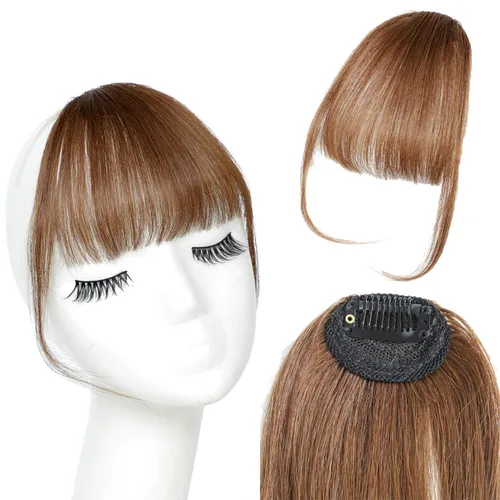 Vista 7 de Flequillo con clip, 100% cabello humano real, extensiones de cabello con clip, flecos con sienes para mujer, flequillo curvado, uso diario