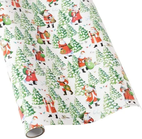 Vista 5 de Caspari Rollo de papel de regalo de Woodland Santa, 30 pulgadas x 8 pies, papel de regalo de Navidad prémium con diseño de Papá Noel del bosque