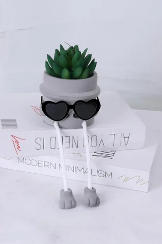 Vista 10 de Zen Home Lindas plantas falsas para estante - Mini plantas suculentas - Pequeñas plantas artificiales para decoración de estantes - Plantas de Oso
