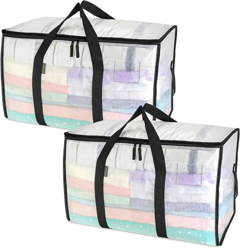 Vista 44 de BALEINE Paquete de 2 bolsas de mudanza de gran tamaño con asas reforzadas, bolsa de almacenamiento resistente para ropa, suministros de mudanza