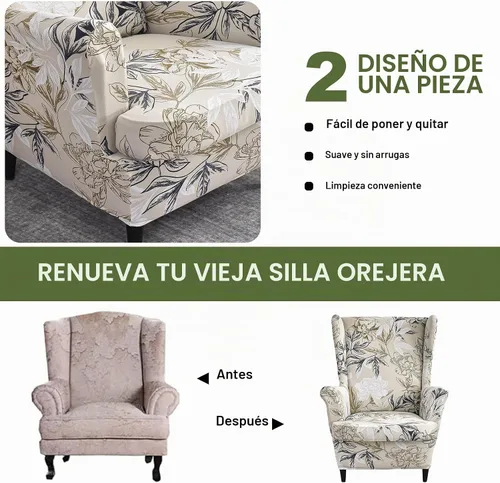 Vista 7 de HAOYONG Fundas para silla de alas estampadas, 2 piezas, fundas elásticas para sillón con respaldo de ala, fundas protectoras lavables para sala
