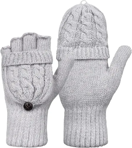 Vista 55 de Beurlike Guantes de invierno para mujer, de lana cálida, a prueba de viento, convertibles, sin dedos