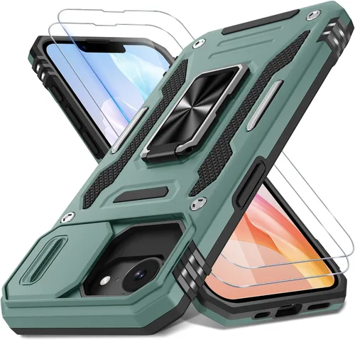 Vista 79 de DEERLAMN Funda para iPhone Air de 6.5 pulgadas con cubierta deslizante para cámara + protector de pantalla (2 paquetes), soporte de anillo giratorio