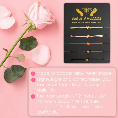 Vista 8 de Pulsera de amistad de 5 piezas para adolescentes y mujeres colgante de corazón impermeable bonito regalo para ser querido perfecto - pulseras