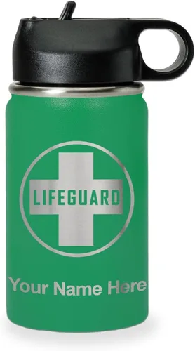 Vista 63 de LaserGram Botella de agua personalizada, salvavidas, acero inoxidable de doble pared aislada al vacío con popote superior, regalo grabado Negro