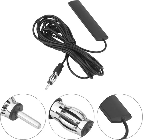 Vista 7 de Antena de radio universal para automóvil, AM FM, antena de parche de montaje adhesivo para parabrisas oculto con cable y conector de enchufe DIN