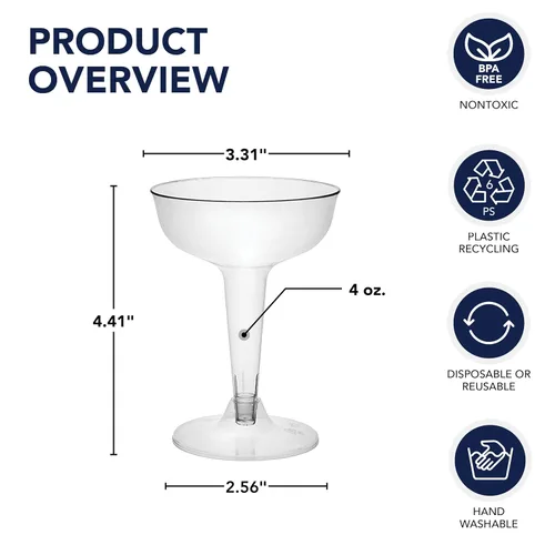 Vista 2 de Party Essentials N48 - Vaso de champán de plástico duro de 2 piezas, capacidad de 4 onzas, transparente (caja de 192)