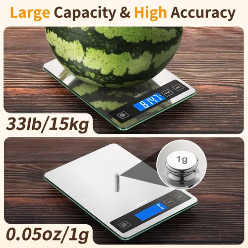 Vista 3 de Báscula de alimentos, báscula de cocina de 33 libras con precisión No recargable - negro