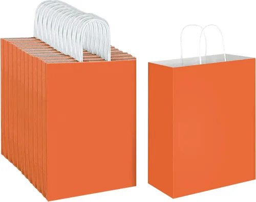 Vista 10 de Oikss Paquete de 100 Bolsas de Papel Kraft Marrón Natural Liso de 10x5x13 con Asas al Por Mayor para Favores de Fiestas de Cumpleaños Comestibles