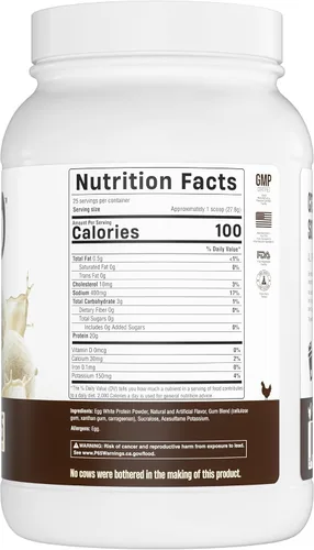 Vista 2 de Huevo Egg White Protein Powder, 20g per Scoop, Vanilla, Dairy Free, 25 serv 20g Protein Per Scoop, No Whey, Dairy Free, No Added Sugar, Lactose