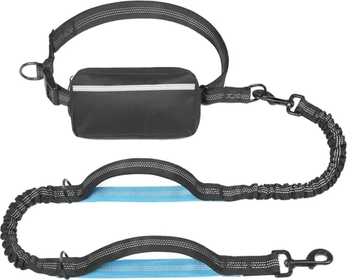 Vista 39 de iYoShop Correa de perro manos libres con bolsa con cierre, dobles asas acolchadas y elástica duradera para caminar, trotar y correr con tu perro