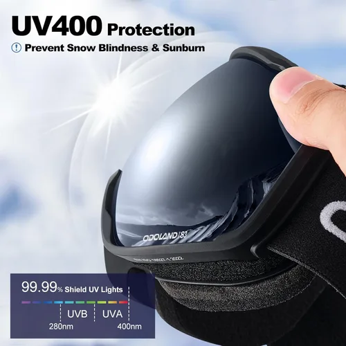 Vista 3 de Odoland Gafas de esquí de nieve S2 de doble lente antivaho OTG a prueba de viento UV400 para hombres, mujeres y jóvenes, esquí, snowboard Lente