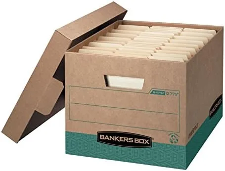 Vista 4 de Bankers Box R-KIVE - Paquete de 12 cajas de almacenamiento de archivos 100% recicladas, plegado rápido, tapa abatible, carta, kraftverde