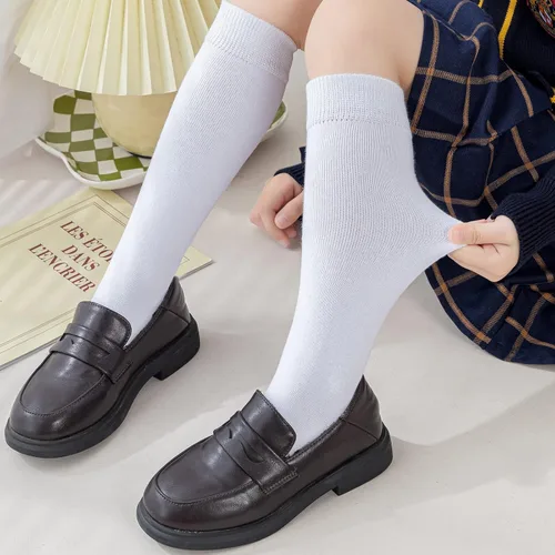 Vista 4 de Calcetines altos hasta la rodilla para niñas, de punto cableacanalados, para uniforme escolar, paquete de 36, calcetines de tubo sin costuras