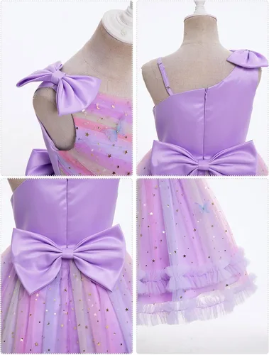 Vista 5 de IBTOM CASTLE Vestido de cumpleaños para niñas, con corazón, de tul, con destellos, de princesa, para bebé, vestido de niña de flores, para boda