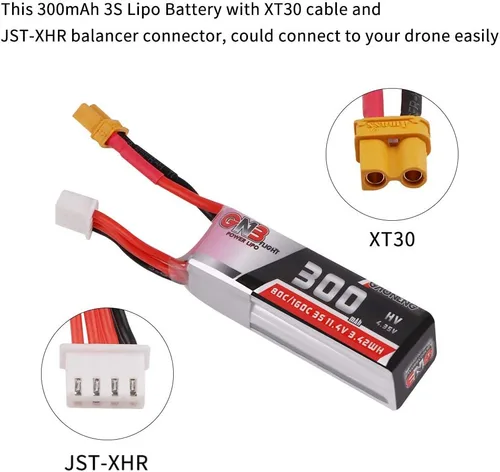 Vista 8 de 300mAh HV LiPo Batería 3S 80C/160C 11.4V XT30 Conector para Betafpv 75x
