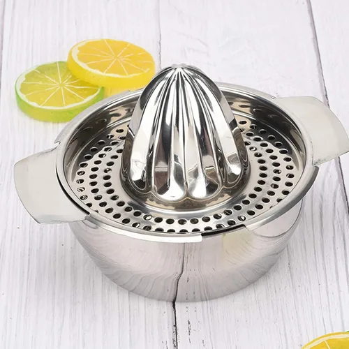 Vista 8 de Exprimidor de limón de acero inoxidable Exprimidor de cítricos Prensa de mano Herramienta de exprimir jugo de naranja con recipiente