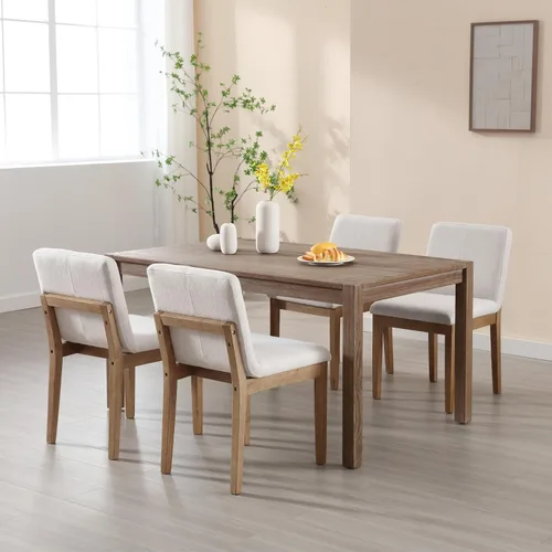 Vista 2 de chairus Juego de 2 sillas de comedor tapizadas de tela sin brazos, sillas auxiliares modernas de mediados de siglo con patas de madera maciza
