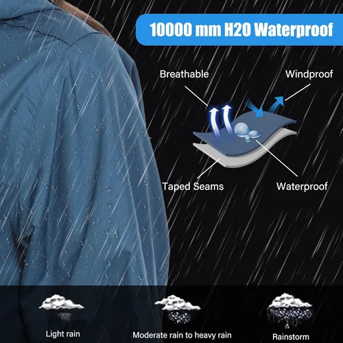 Vista 3 de Chaqueta impermeable plegable para mujer, ligera, impermeable, con capucha, cortavientos para viajes al aire libre, senderismo