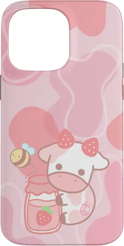 Vista 20 de Funda Kawaii para iPhone 12, diseño de vaca fresa, color rosa