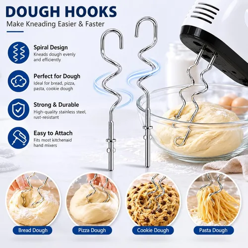 Vista 4 de Ganchos de masa KHM512 para batidora de mano, repuesto compatible con KitchenAid serie KHM/5KSM/KSM/KSMO/KSMH, accesorios de acero inoxidable