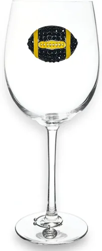 Vista 4 de THE QUEENS' JEWELS Copa de vino de tallo con joyas de fútbol (diamante y negro) - Regalo único para mujeres, cumpleaños, lindo, divertido, sin