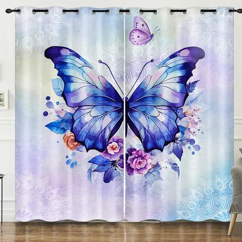 Vista 18 de HOSIMA Cortinas mágicas de hongos 2 paneles, cortinas de mariposa floral con mandala para sala de estar, decoración de habitación de moda para niñas