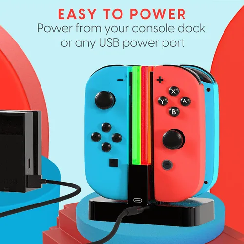 Vista 5 de TALK WORKS Charging Dock Station Compatible with Nintendo Switch Joy-Con + OLED - Charger Base, Remote Accessories Docking Station for 4 Controllers