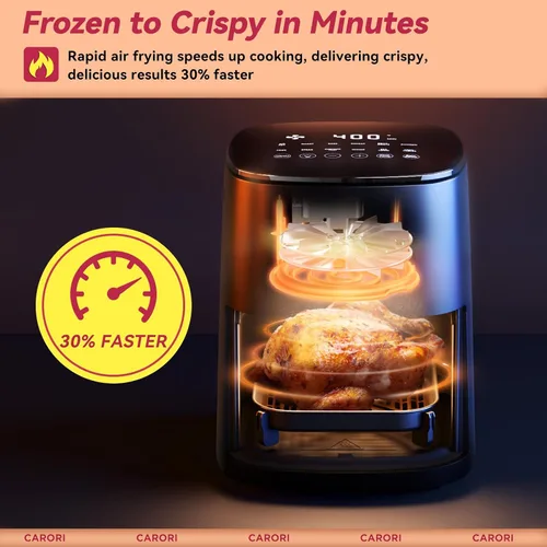Vista 3 de Freidora de Aire con 12 Preajustes y Ventana de Visualización, Gran Capacidad de 6Qt, Máximo 400℉ para Dorar, Freidora de Aire, Hornear, Asar, Negro