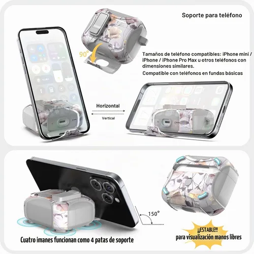 Vista 3 de wenew Funda compatible con AirPods Pro de 2ª/1ª generación con soporte para teléfono, limpiador, clip, compatible con Magsafe, funda de carga