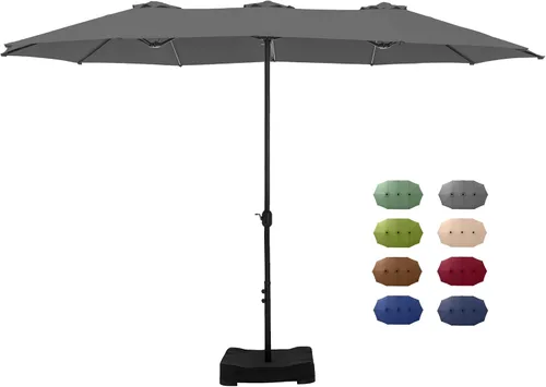 Vista 19 de GREEN PARTY Sombrilla de patio rectangular de 15 pies con base incluida, sombrilla de mesa de doble cara con manivela, sombrillas grandes