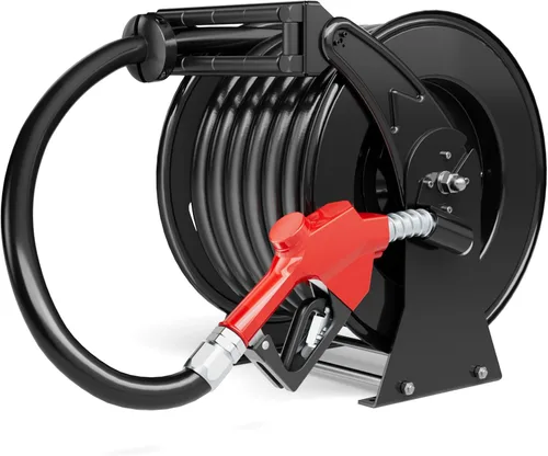Vista 20 de Carrete de manguera de combustible de 1 pulgada x 33 pies, construcción de acero resistente de 300 PSI con boquilla de reabastecimiento, carrete