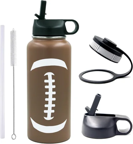 Vista 11 de Botella de agua de béisbol de 18 onzas, botella deportiva de boca ancha, vaso de viaje de metal con 2 tapas, botellas de agua aisladas al vacío
