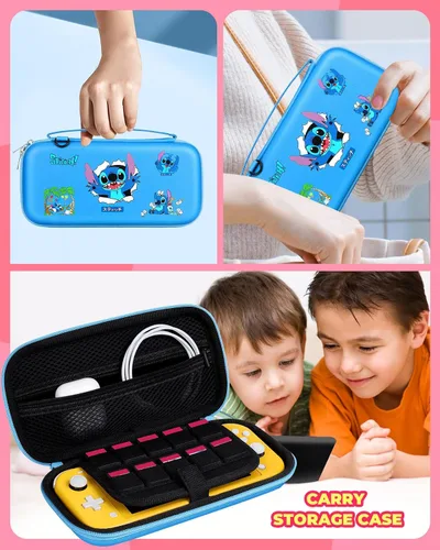 Vista 6 de Xinocy Carrying Case for Nintendo Switch Lite 2019 Travel Carry Cases for Teen Kids Boys Girls Cute Kawaii Girly Cartoon Portable Hard Shell Covers