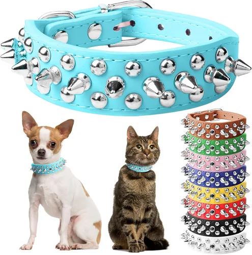 Vista 12 de Collar de perro y gato negro con púas pequeñas para perros pequeños y medianos machos – Collar ajustable con tachuelas – Collar de cuero punk