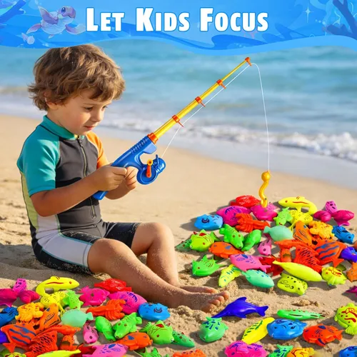 Vista 6 de CozyBomB™ Juego de juguetes de pesca magnética para niños Mesa de agua, bañera, piscina infantil, fiesta, caña con red, peces de plástico