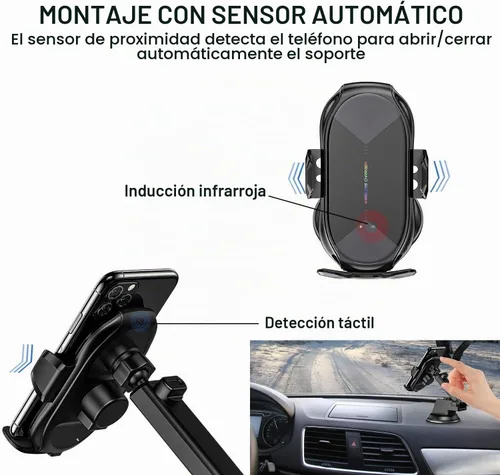 Vista 3 de Soporte inalámbrico con cargador para vehículo, con sujeción automática Qi, 10 vatios, 7.5 vatios, de carga rápida, para teléfono, soporte