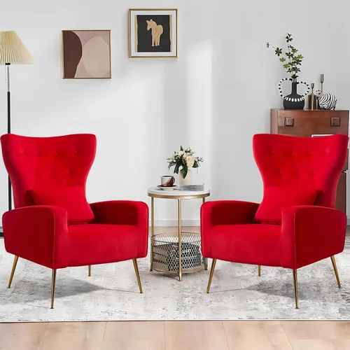 Vista 34 de ZJhome Sillas Modernas para Sala de Estar de Terciopelo Silla de Acento Sillón con Almohada Lumbar, Sillas de Dormitorio de Respaldo Alto Silla