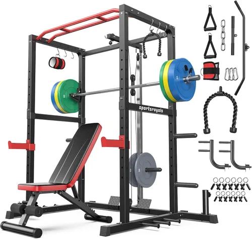 Vista 28 de Sportsroyals Jaula de Potencia, Rack de Potencia Multifuncional de 1600 libras con Sistema de Cruce de Cable Ajustable y Más Accesorios