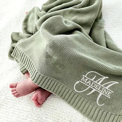 Vista 16 de Manta de punto personalizada y bordada de lujo con nombre de bebé, manta de algodón personalizada y monogramada para la guardería, regalos para bebé