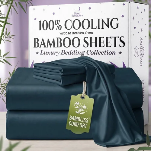 Vista 38 de SLEEP SANCTUARY - Juego de sábanas 100% viscosa derivada de bambú tamaño individual 4 piezas – Sábanas de lujo BamBliss de enfriamiento