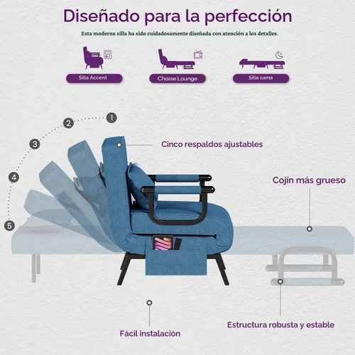 Vista 4 de TYBOATLE Silla de dormir, sillas plegables para adultos (azul celeste)