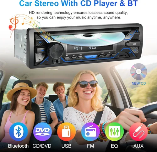 Vista 10 de Estéreo de coche Bluetooth de un solo dinar con reproductor de CD y DVD, radio DIN simple con reproducción de tarjetas Bluetooth AM/FM AUX/USB/SD