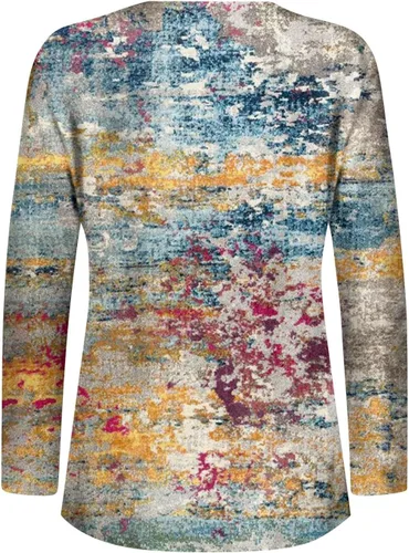 Vista 3 de Camiseta de manga larga con cuello en V para mujer, estampado vintage