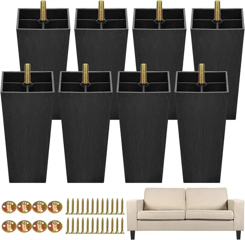 Vista 11 de TURSTIN Paquete de 8 patas cuadradas de plástico para sofá de 2 pulgadas, patas cuadradas para sofás, sillas, color negro