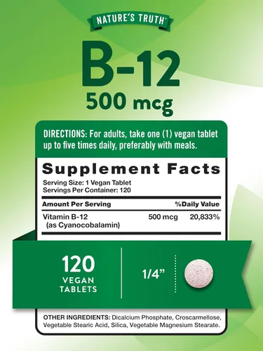 Vista 2 de Nature's Truth Vitamina B12 500 mcg 120 tabletas Suplemento vegano, sin OMG y sin gluten