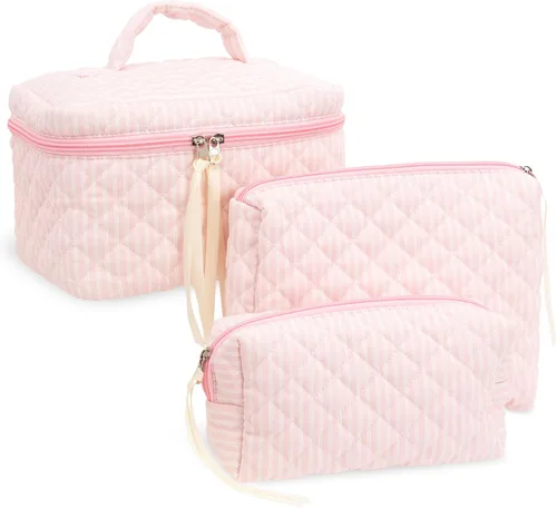 Vista 82 de Quilted Makeup Bag for Women, Travel Cosmetic&Toiletry Bag,Blue Flower