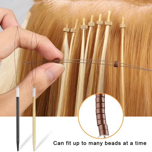 Vista 2 de Kit de herramientas de extensión de cabello, alicates de acero inoxidable, micro cuentas, gancho removedor de bucle, clips de seccionamiento