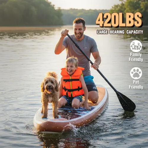 Vista 3 de FEATH-R-LITE Tabla de remo inflable para adultos SUP con bomba de accesorios premium, pala ajustable, correa, tres aletas, mochila